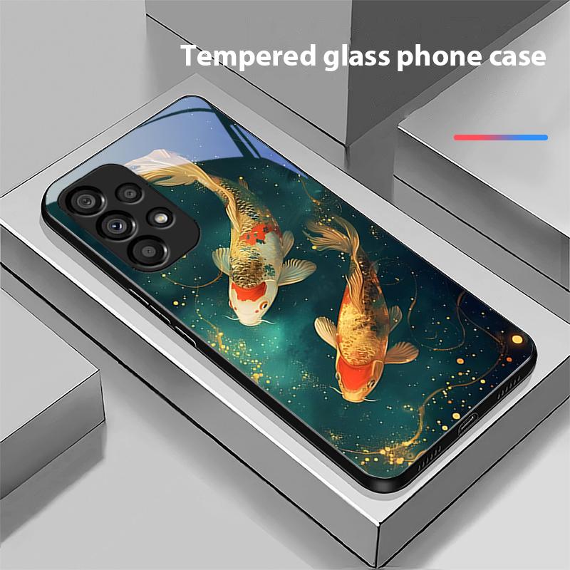 Китайский Ветер Рыба Для Samsung Galaxy S 8 9 10 20 Plus 21 FE 22 23 24 Ultra S7 Edge Черный Чехол для телефона из закаленного стекла Жесткий чехол