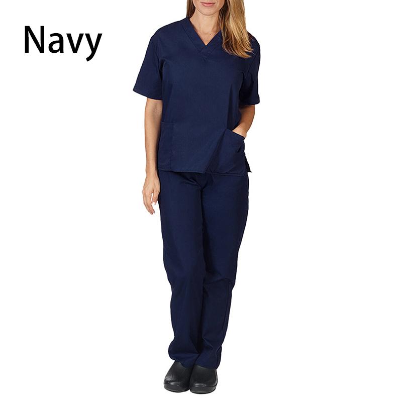 Комплект из 2 предметов, однотонные топы + свободные штаны, короткий рукав, быстросохнущий костюм медсестры с v-образным вырезом, для работы и ухода