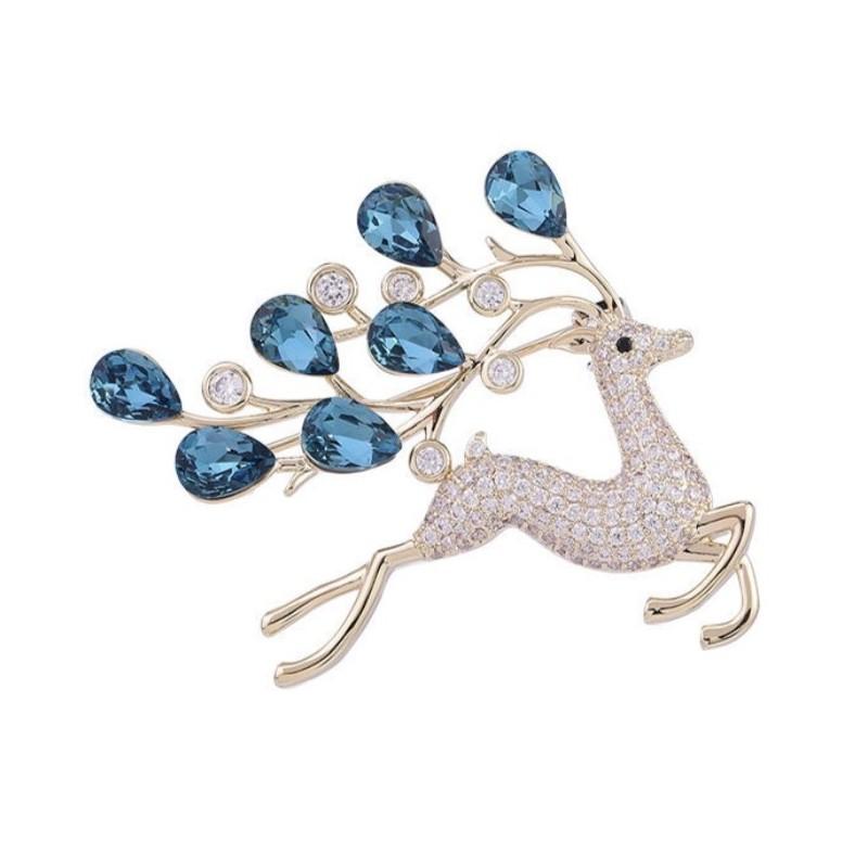 Elegant Decorative Brooch with Blue Crystals and Rhinestones for Jackets