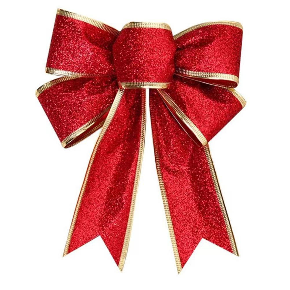 5Pcs Christmas Large Bowknot Decor Glitter Ribbon Bow Wreath Ornament for Christmas Tree Presents Decor