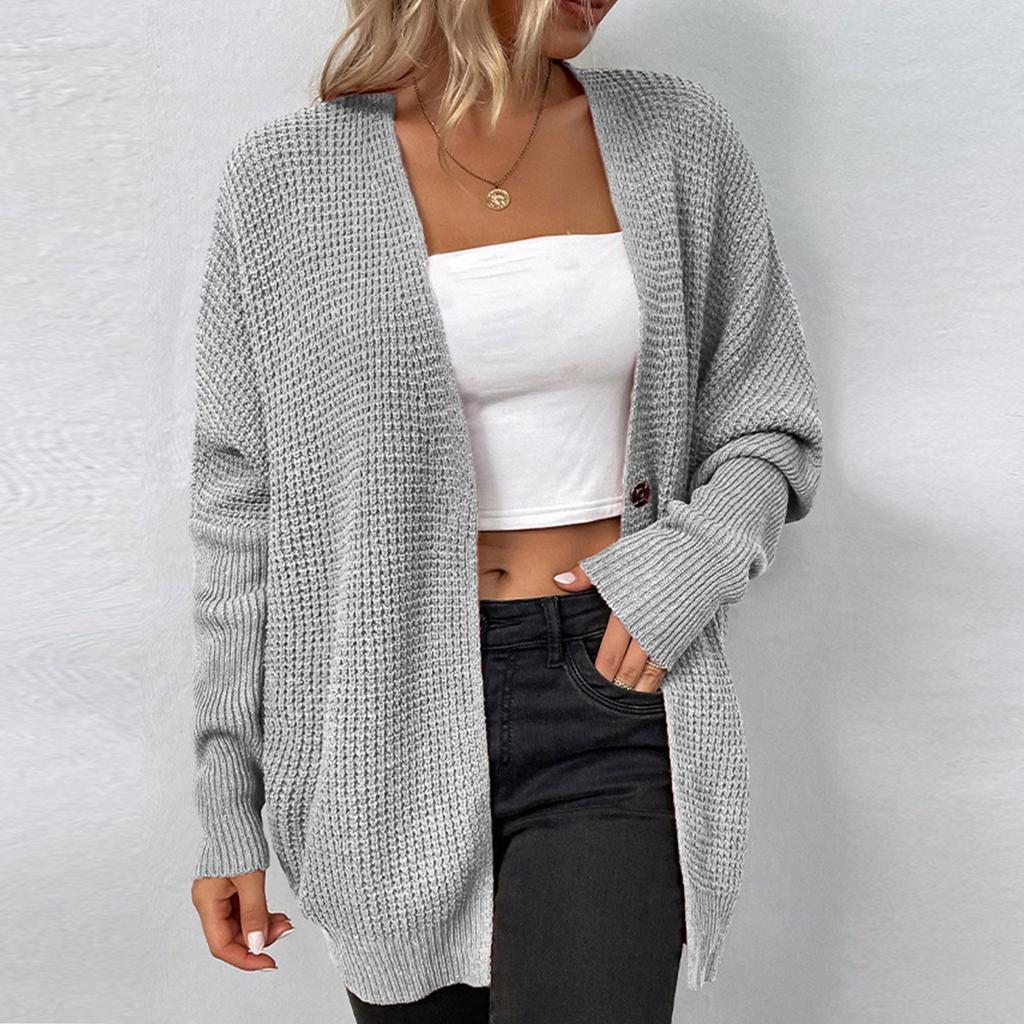Женский однотонный вязаный кардиган с кукольными рукавами, свитер с длинными рукавами и пуговицами
