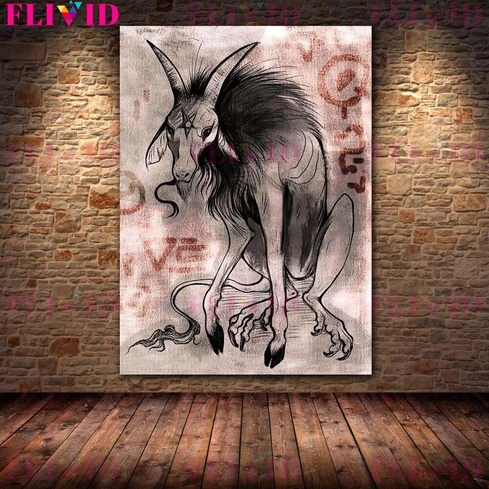 Кровожадный ягненок и змея, сова, винтажное ужасное животное, настенное искусство, холст, картина, сова и коза, человек, абстрактный плакат с принтом, декор без рамки