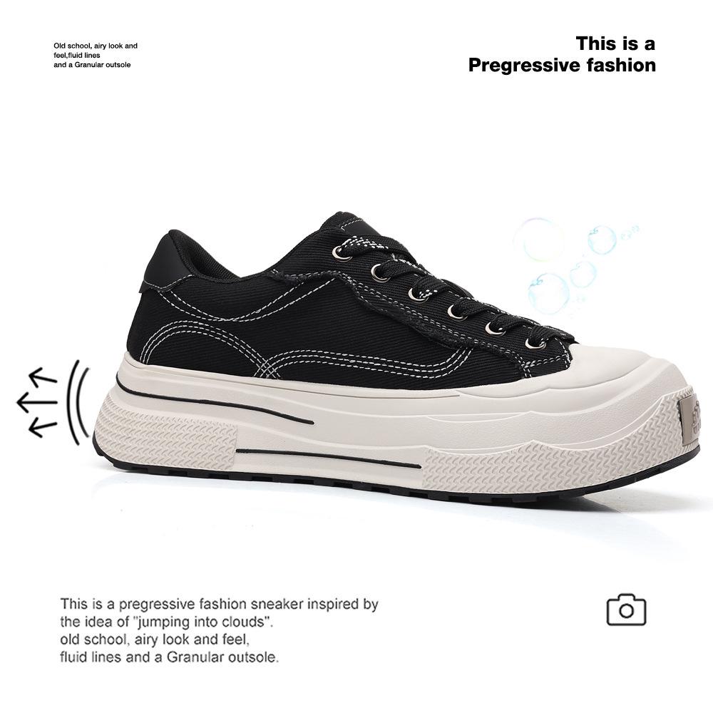 Трендовые парусиновые туфли на толстой подошве в стиле ретро, черного цвета, дышащие, весна/осень 2025