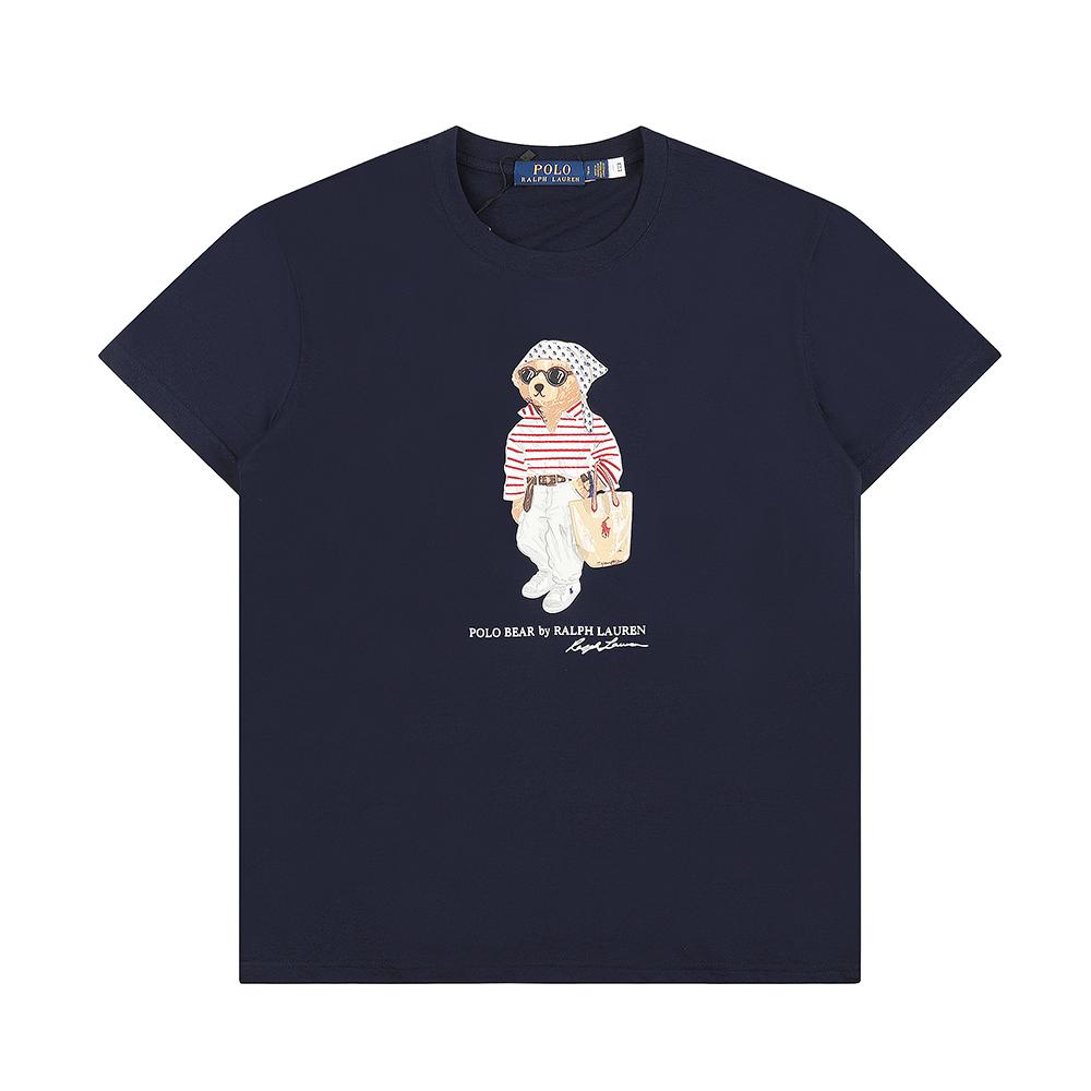 Летняя мужская и женская футболка Ralph Lauren из 100% хлопка с принтом медведя Polo Bear иsignature