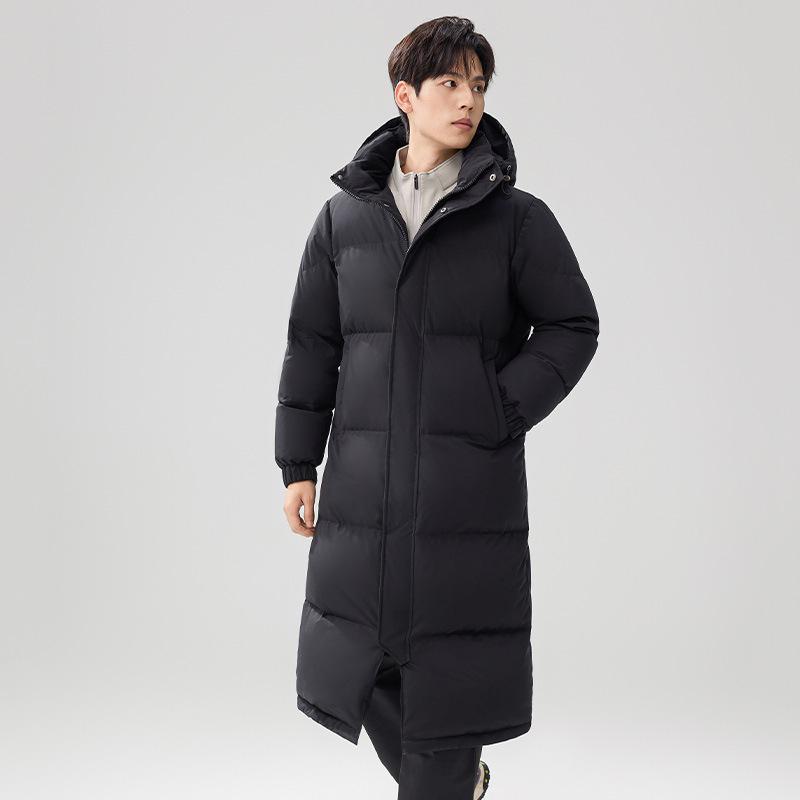 Унисекс утепленная куртка-пуховик средней длины с капюшоном из белого утиного пуха для защиты от холода