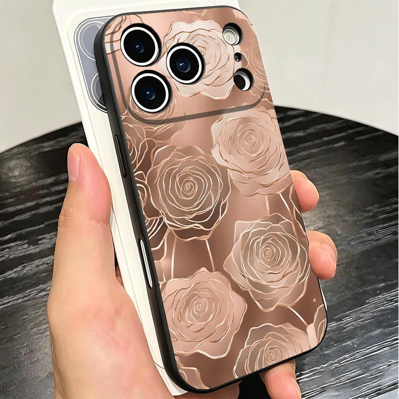 Красивый Розовое Золото Арт Мягкий Чехол для Телефона для iPhone 16 16E 17 Air 15 Pro Max 14 Plus 13 Mini 11 12 7 Черная Задняя Крышка
