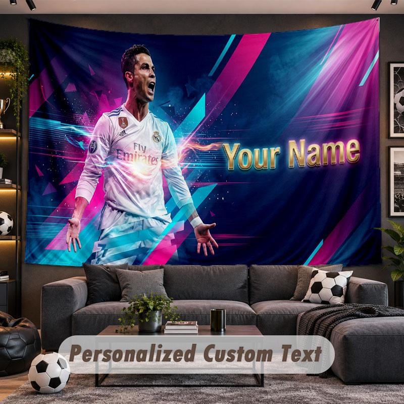 Wall Hanging Tapestry Custom NameCristiano Ronaldo Pattern Personalized Printed Fabric Wall Decor
