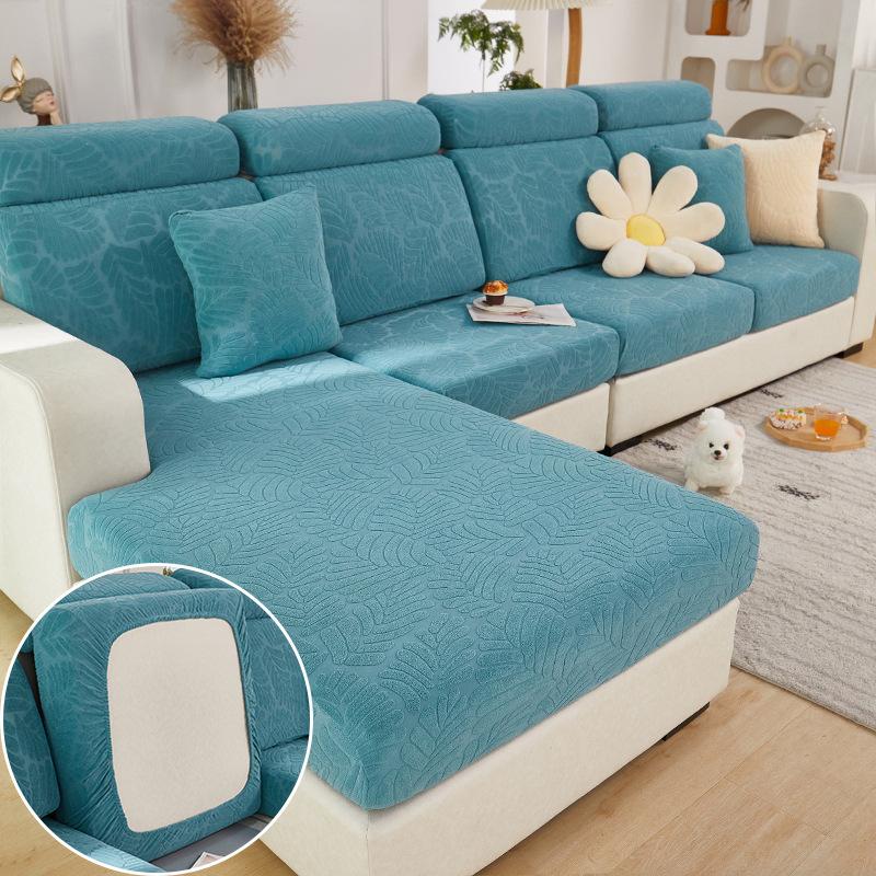 Plush Sofa Seat Cover for Living Room Velvet Cushion Elastic Corner Couch 1/2/3/4 Seater Solid Slipcovers Set