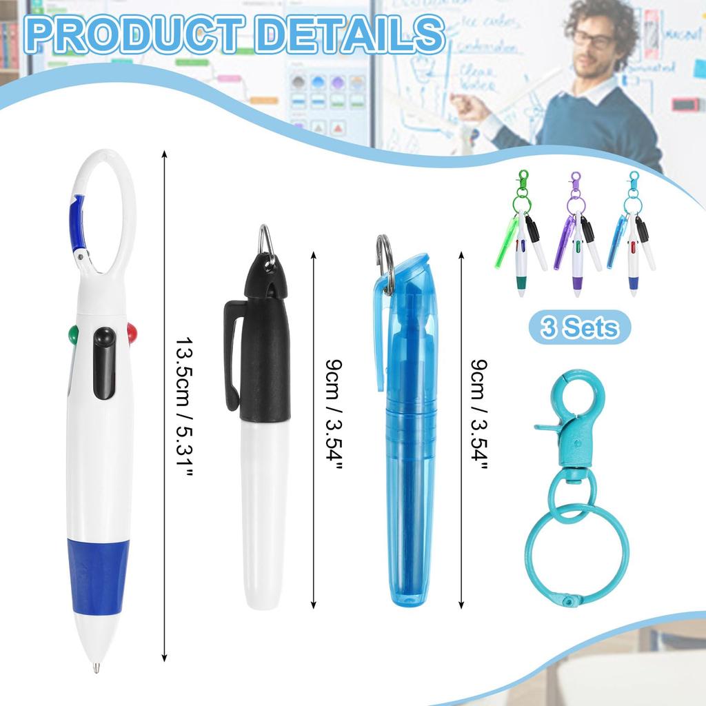 PATIKIL 3 шт. Мини-маркер Бейдж-ролик Ручка-маркер Масляный маркер для бейджей Выдвижной наконечник Шариковая ручка с клипсой-брелоком для офиса