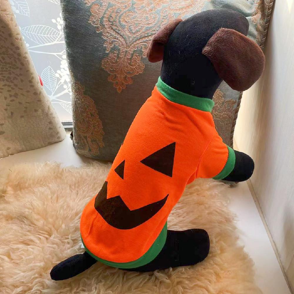 New, Spring and Autumn Dog Clothes T-Shirt, Sleeved, Breathable, Comfortable, Halloween, Pumpkin