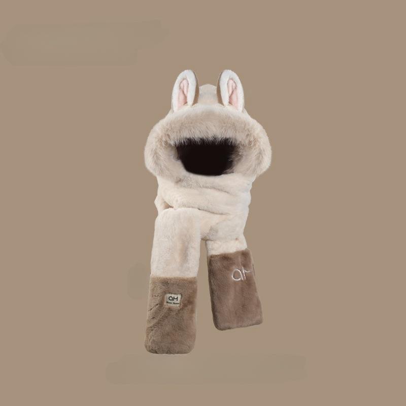 Cute Firefox Hairy Hat Scarf Gloves Integrated Women's Winter Warm Cold Ear Protection Riding