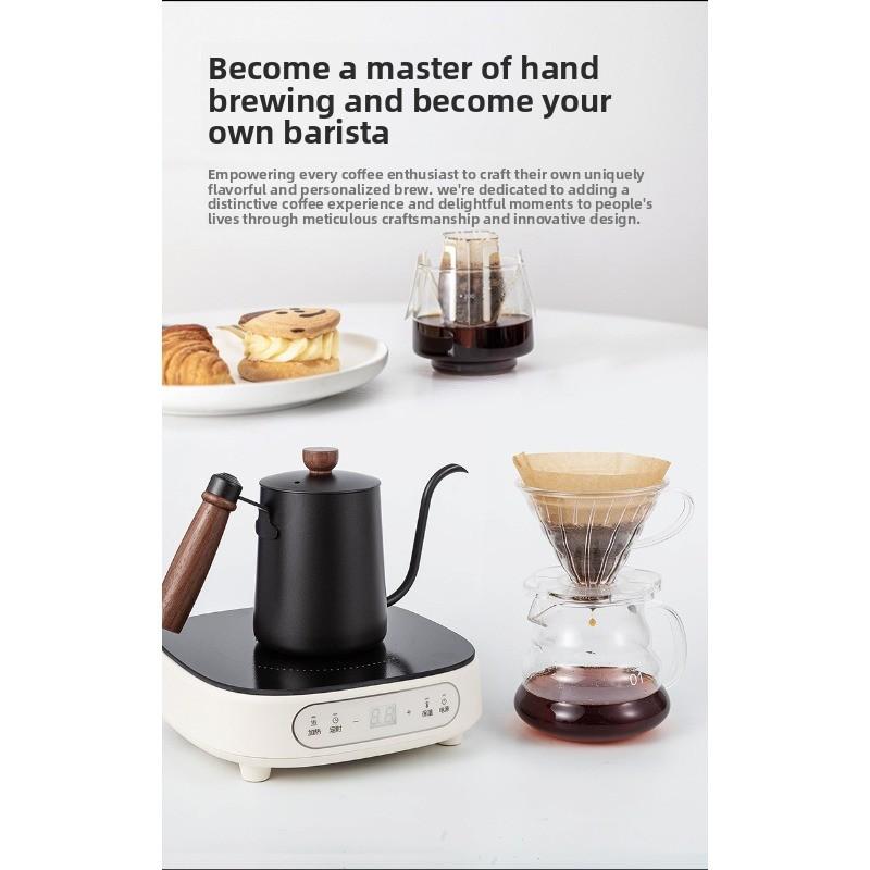 304 Stainless Steel Wooden Handle Espresso Coffee Pot for Home and Commercial Use, Long Spout and Fine Nozzle Drip Coffee Maker for Brewing