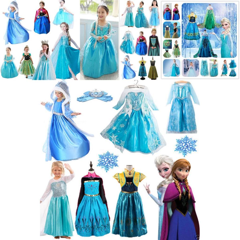 Girls Elsa Kids Fancy Dress Costume Princess Anna Party Dresses Cosplay Outfits