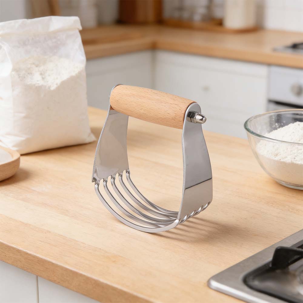 Stainless Steel Butter Churner Wood Handle Dough Mixer Egg Beater Flour Cutter Cream