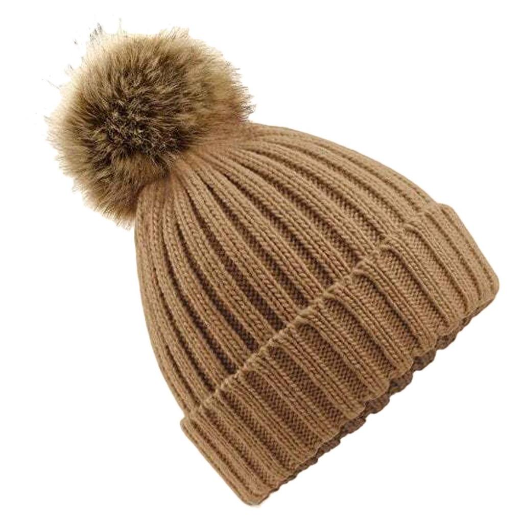 Pom Pom Faux Fur Chunky Knit Beanie