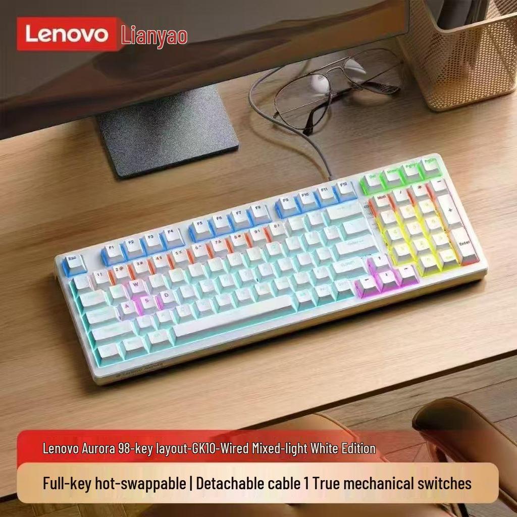 Двухцветная механическая игровая клавиатура Aurora GK10 с 98 клавишами, с возможностью горячей замены, с подсветкой (Трехрежимный, Проводной/Беспроводной, Перезаряжаемый)