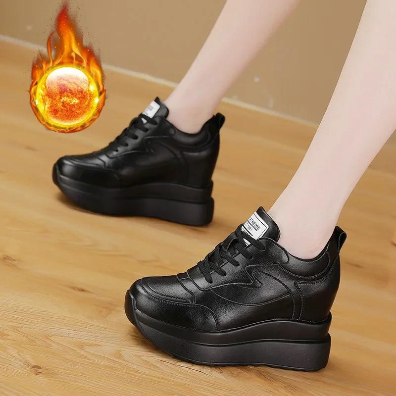 Натуральная кожа для женщин, летняя обувь, весна-осень, прогулочные кроссовки, модные 10-сантиметровые кроссовки на танкетке, массивная обувь, зимняя обувь