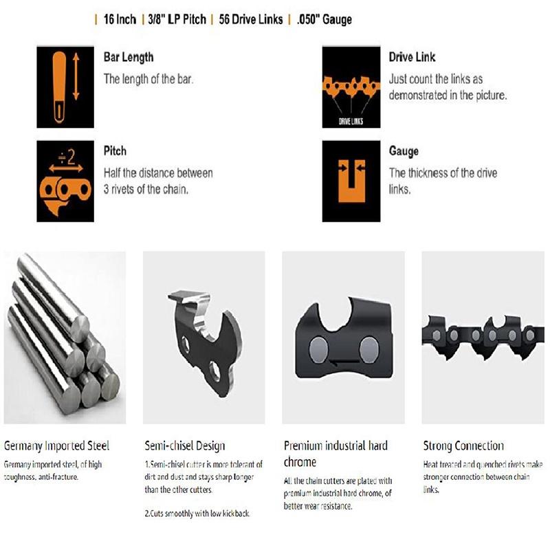 1/2 шт. 16 дюймов цепь для электрической бензопилы, полу долото, запасные части для цепи бензопилы, цепи для бензопилы