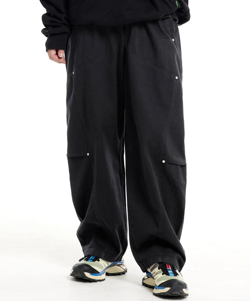 CREAM SODA LAB Wide Cut Rivet Point Elastic Waist Pants Black