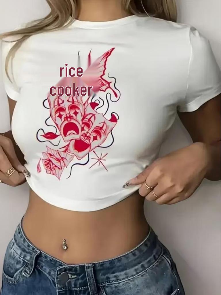 Women's Slim Fit Hot Girl Style Cropped Tee - Clown Face Print