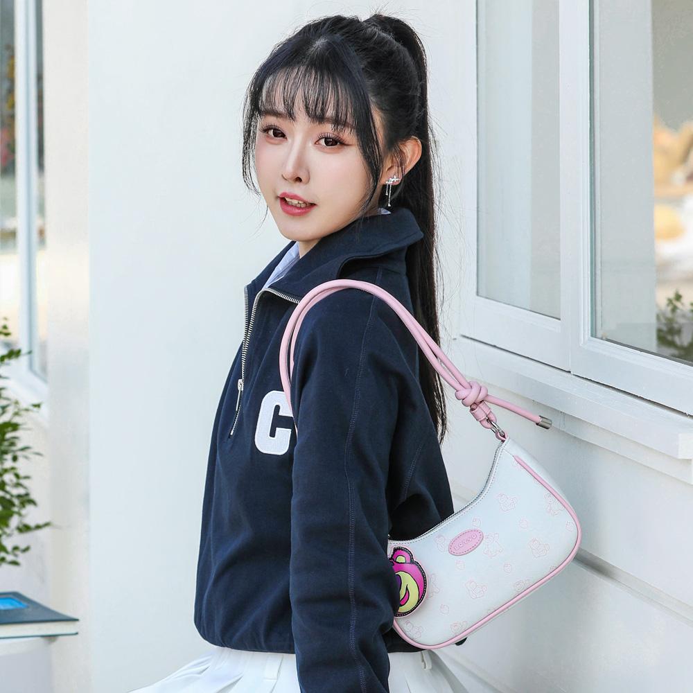 New Disney Strawberry Bear Series PU Shoulder Bag Regular Women's White/Pink BMK-71537W