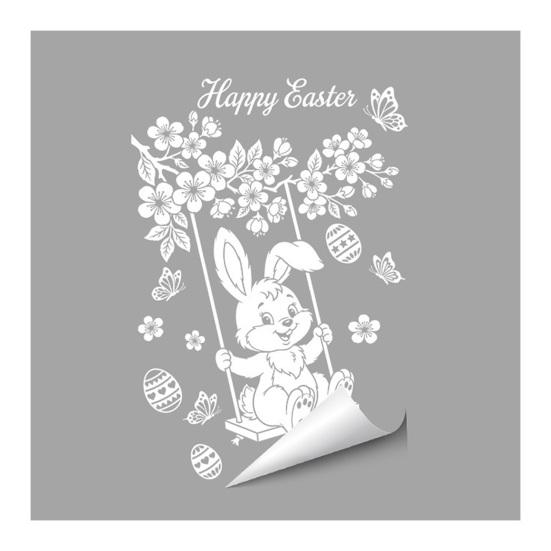 Glass Sticker Static Window Film Peel Stick No Glue Privacy Window Film Easter Bunny Egg Design Easy Remove Bubble-Free Decorative Window Film