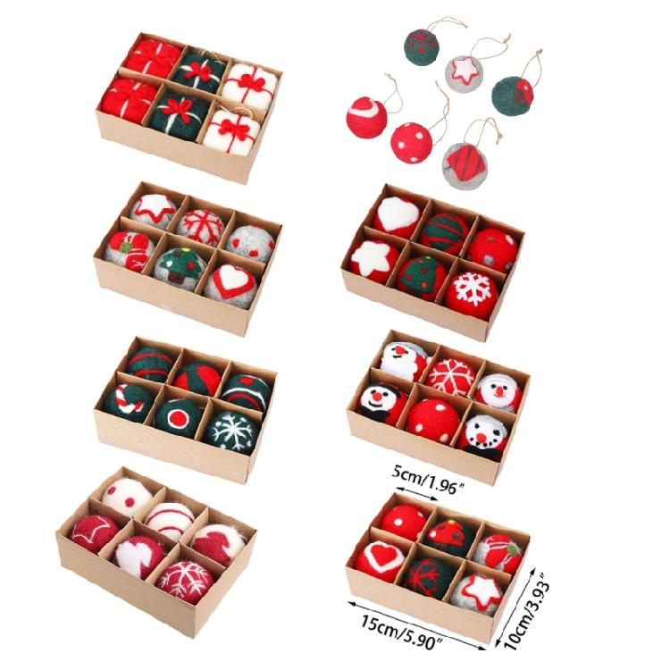 6pcs Felt Christmas Ball Pendant Star Tree Front Door Window Wall Decoration