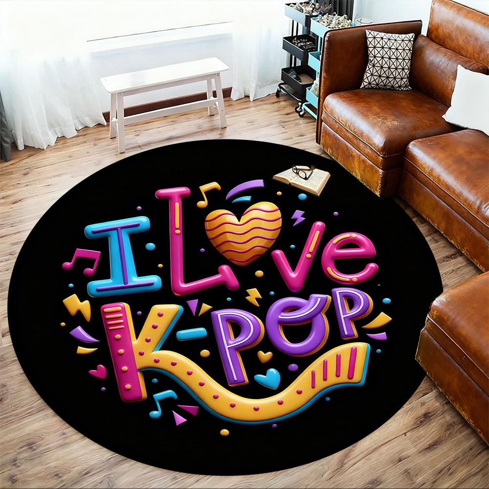 1 шт. Коврик для стула K-pop Love Круглый ковер для офиса - Нескользящий, Напольный коврик для офиса, спальни, Идеальный подарок для декора дома p0105012