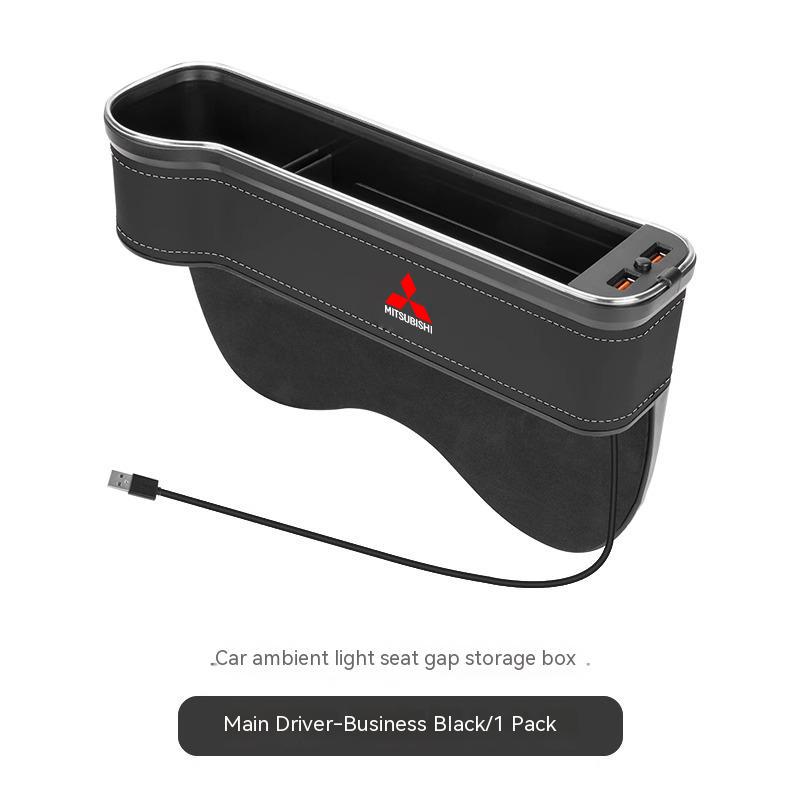 ydzh7 Car USB Charging Colour Light Seat Storage Case Seat Gap Box For Mitsubishi Outlander Pajero Asx Lancer EX Evolution X Ralliart