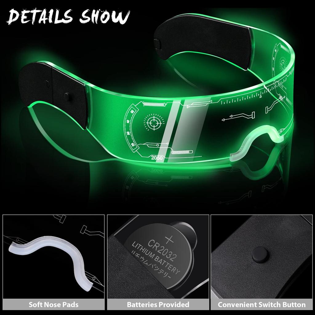 Luminous Glasses LED Light Up Glasses Cyberpunk Neon Glasses Futuristic Visor Glasses High Tech Flashing Glasses for Club Bar Cosplay