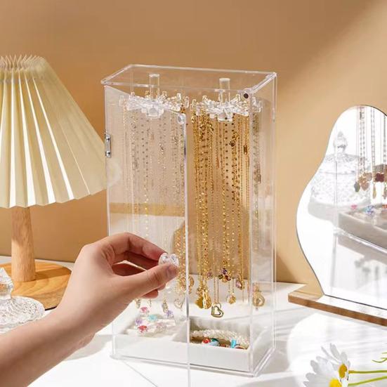 Подставка для ювелирных изделий, органайзер для ожерелий, большая емкость, вращающийся дизайн, пыленепроницаемый, прозрачный, для сережек, ювелирных изделий