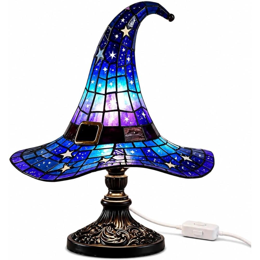 Resin Witch Hat Lamp, LED Witch Hat Night Light, Cozy Ambient Table Lamp for Bedroom, Gothic Halloween Decor, Magical Wizard Hat Desk Lamp