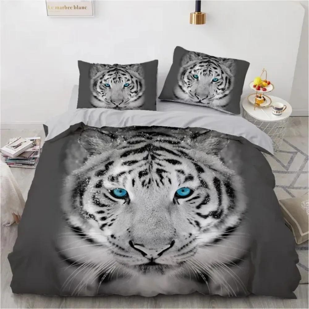 3D Animal Tigers Bedding Set 2/3PCS Soft Microfiber Queen King Twin Size Duvet Cover Set with Pillowcases Teens Boys Bed Linen