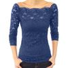 Женские топы с косым воротником и длинными рукавами, кружевная рубашка с ажурным кружевом, сплошной цвет
