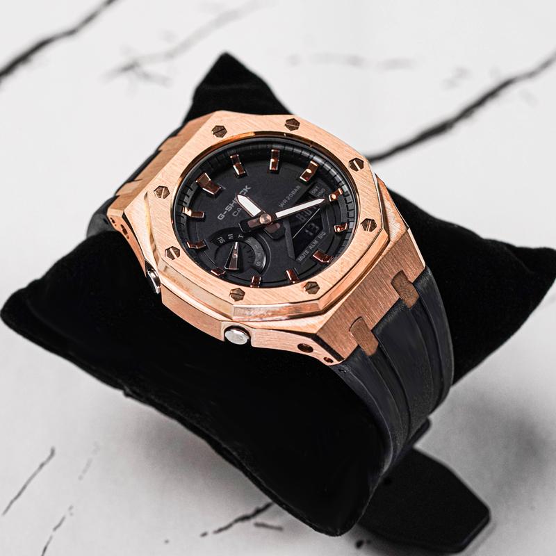 CASIO Customized Watch Modified Series Rose Love Quartz Rubber Strap Unisex Black Dial GA-2100-1A GA-2100-1A1