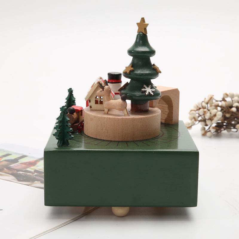 Creative Wooden Christmas Deer Snowman Train Music Box Handmade Carousel Toy Decoration Gift For Kids