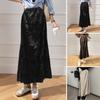 Women Fishtail Skirt Elastic High Waist A-Line Mid-calf Length Skirt Solid Color Velvet