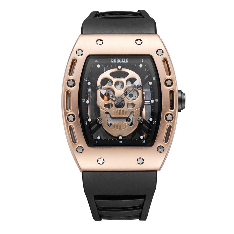 Domineering Skull Barrel Silicone Waterproof Sports Quartz Men's Watch with Gift Box