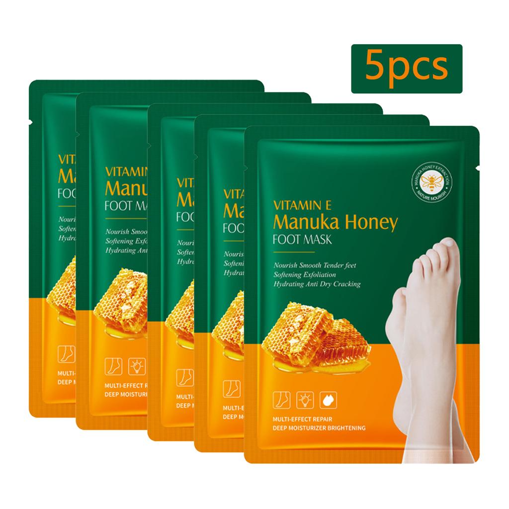5Pcs Moisturizing Manuka Honey Mask for Feet and Hands – Deep Hydration for Dryness, Cracked Heels & Palms – Softening Treatment Set