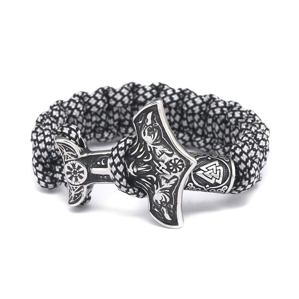 Браслет из паракорда с молотом Тора из нержавеющей стали Nordic Viking Raven Thor's Hammer 