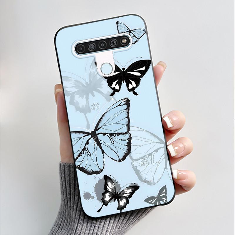 Чехол с рисунком для LG Q61 / LG K61 / LG Q70, чехол-бампер, мягкий силикон, черный корпус, милый цветочный мультяшный чехол