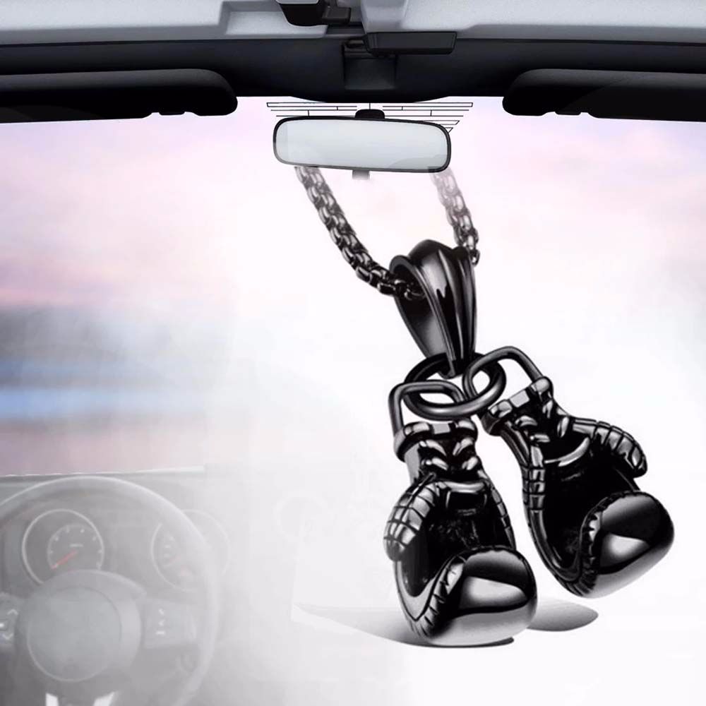 Boxing Necklace Car Pendant Rear View Mirror Hanging Metal Boxing Gloves Car Interior Ornaments