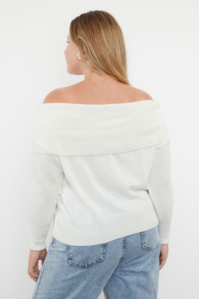 Women's Fashion Stylish Plus Size Sweater Brown Carmen Collar Knitwear Sweater