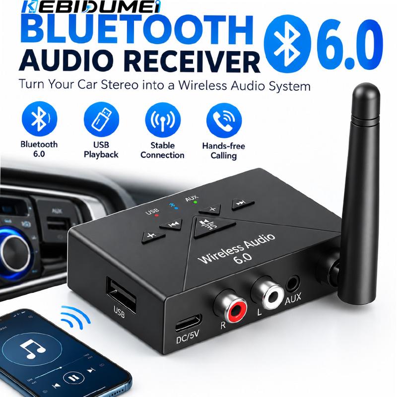 Bluetooth 6.0 Аудио Приемник Автомобильный Bluetooth Адаптер 3.5мм AUX RCA с Микрофоном HIFI Стерео Беспроводной Адаптер Поддержка USB-накопителя для Автомобильной Акустики Усилителя