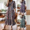 Women's Ruffled Dress Ethnic Style Printed Short-sleeved V-neck Loose Plus Size Long Dress