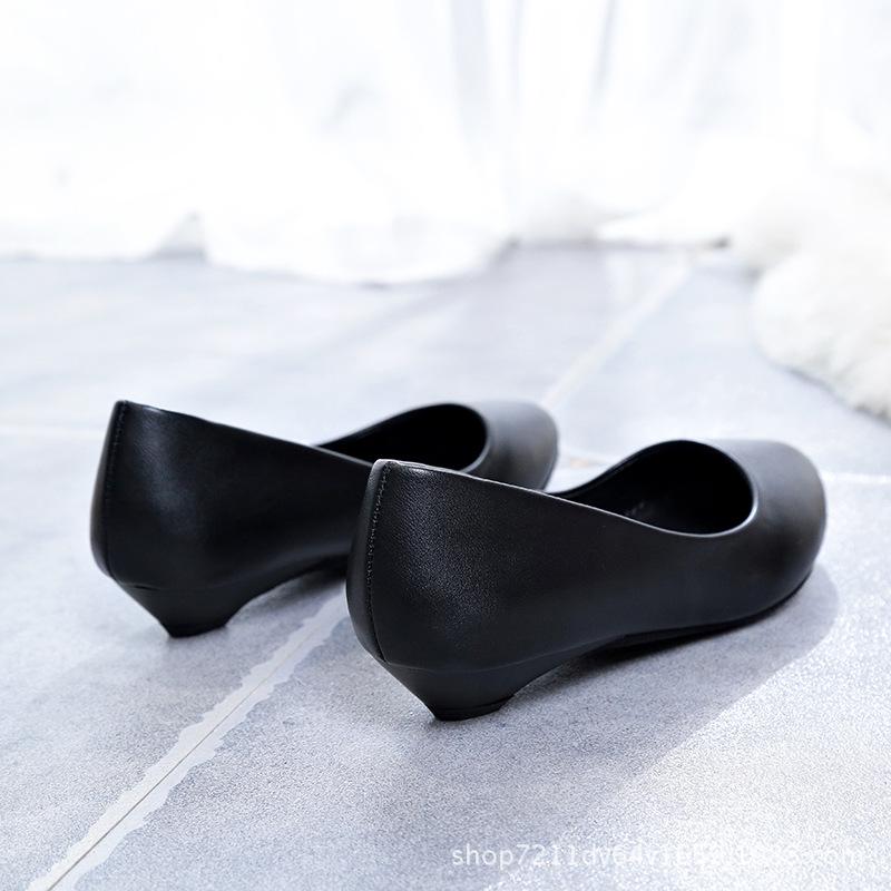 2019 черные профессиональные рабочие туфли женские 2-3-5 см средней высоты каблук для женщин среднего возраста большой размер кожаные туфли толстый каблук с неглубоким вырезом одинарные туфли тренд