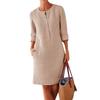 Cotton Linen Long Sleeve  O-neck Knee Dresses for Women Pocket  Solid Fashion  Party Dress Plus Size Ruched Dress