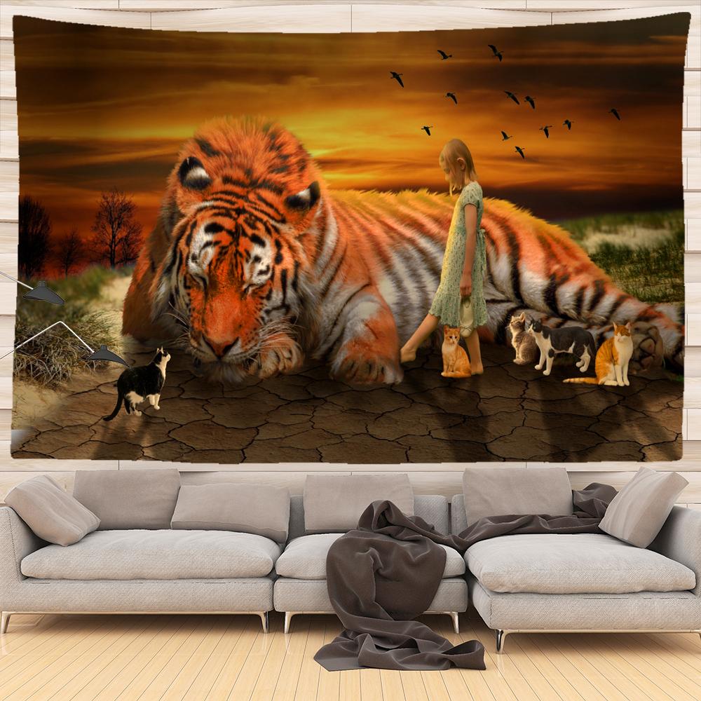 Home Decoration Filled Tiger Pattern Printing Polyester Fiping Wall Suspension Room Background Tapiz
