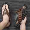 Genuine Leather Men Slippers Handmade Flip Flops Crocodile Grain Style Summer Men Casual Shoes Non-slip Outdoor Men Beach Shoes