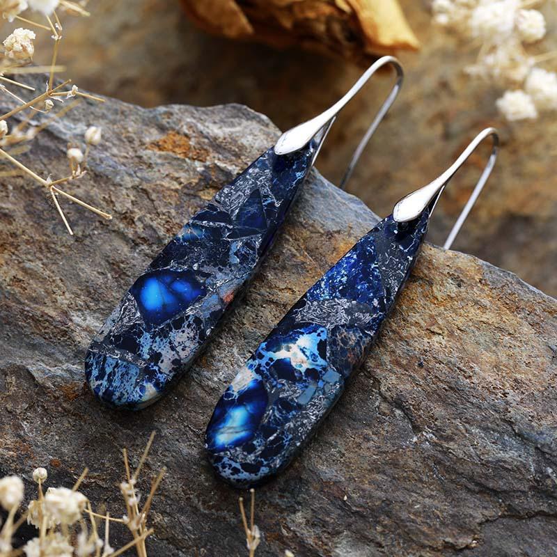 BLINGBAY Women's Bohemian Vintage Natural Stone Drop Earrings Colorful Resin Inlay Long Dangle Earrings Ethnic Jewelry Gift